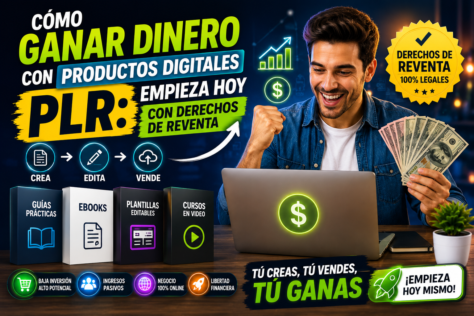Cómo ganar dinero con productos digitales PLR empieza hoy con derechos de reventa
